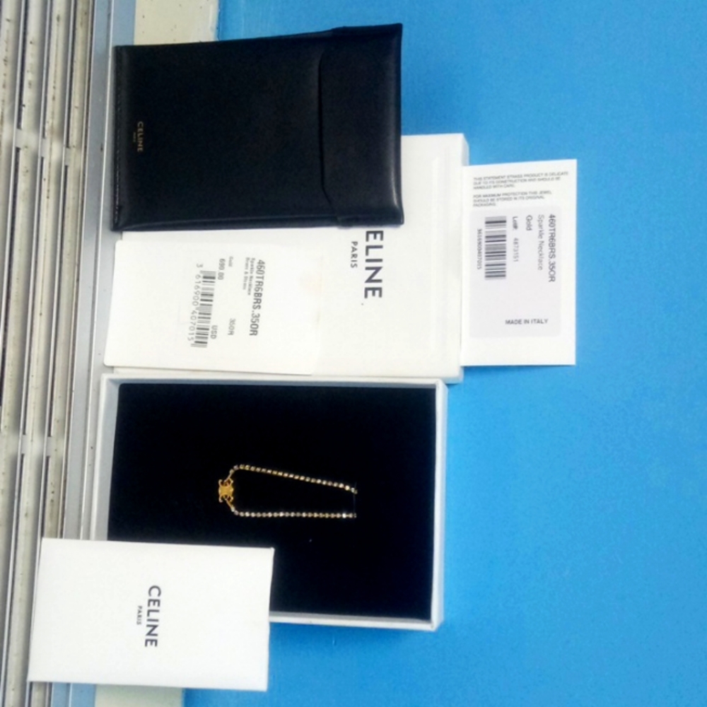 CELINE GOLD SPARKLE NECKLACE BRASS&STRASS - Picture 6 of 7